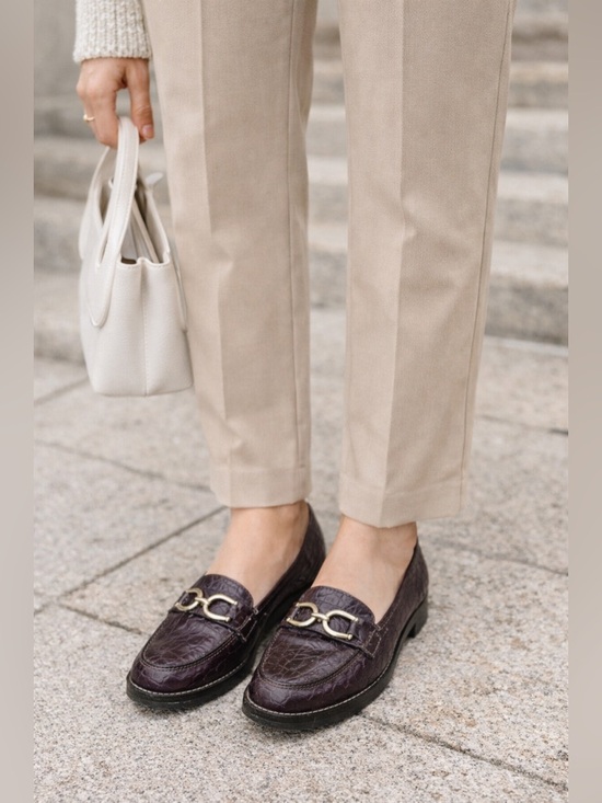 Talbots Shoes - Talbots Croc Embossed Leather Loafers Burgundy Horsebit 7.5 AA Narrow